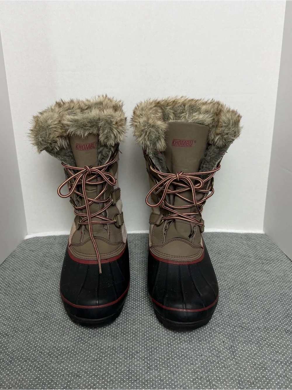 Khombu Tan and Black Lace-Up Faux-Fur Winter Boots